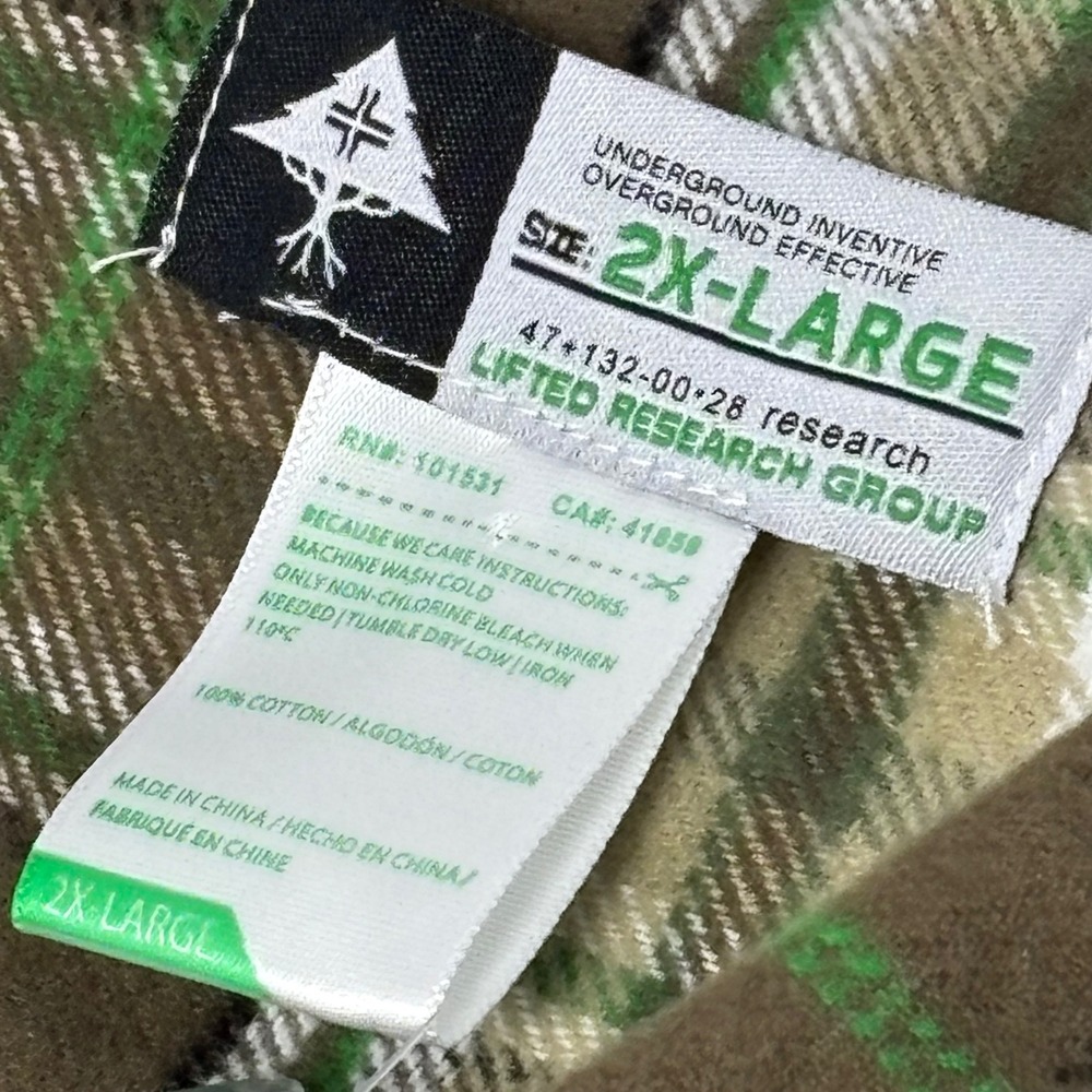 LRG Heavy Flannel Shirt Mens 2XL Green Brown Plaid Overshirt Streetwear - Picture 6 of 6